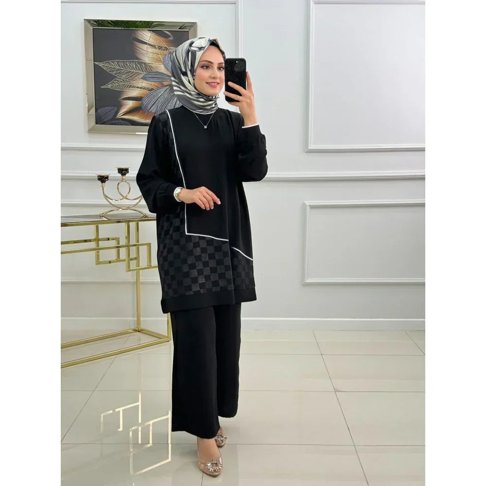 Winter Blue Mosaic Printed Long Sleeves 2 PC Co-Ord Set