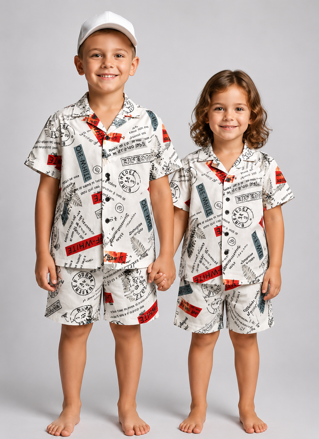 Letter Print Kids Linen Half Sleeve Tee & Shorts Set