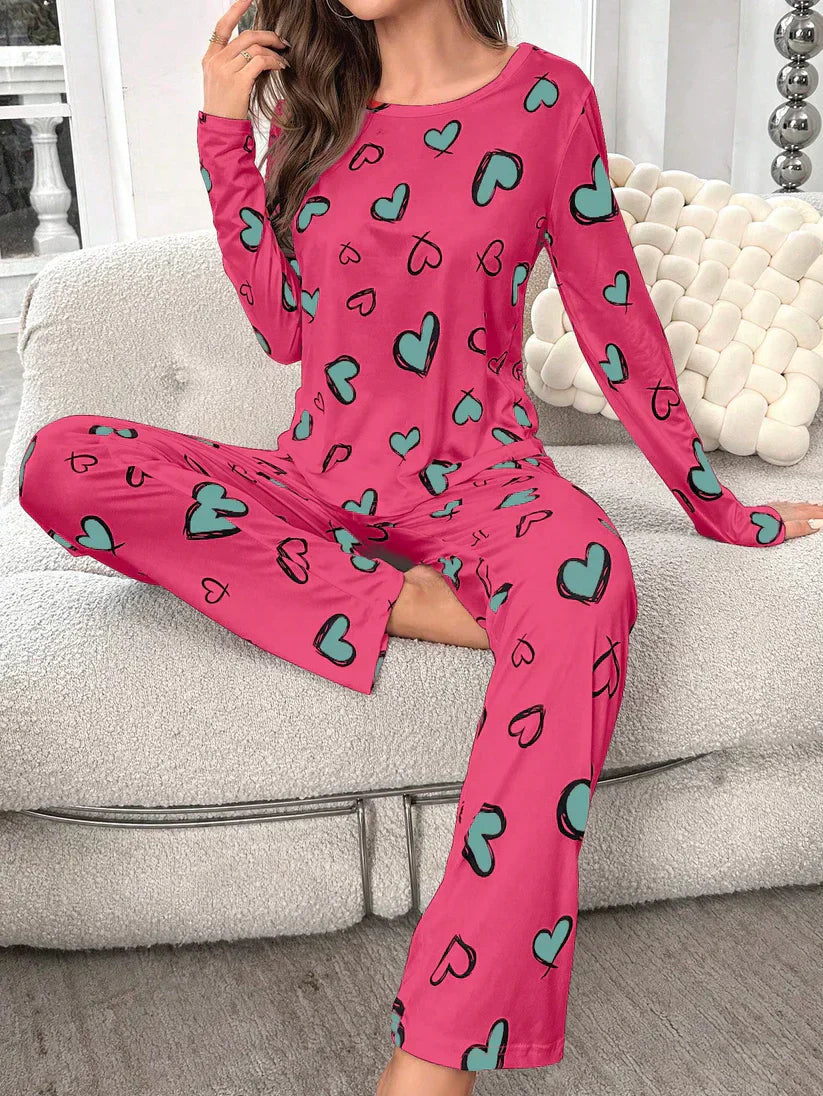 Heart Pattern Printed Night Suit