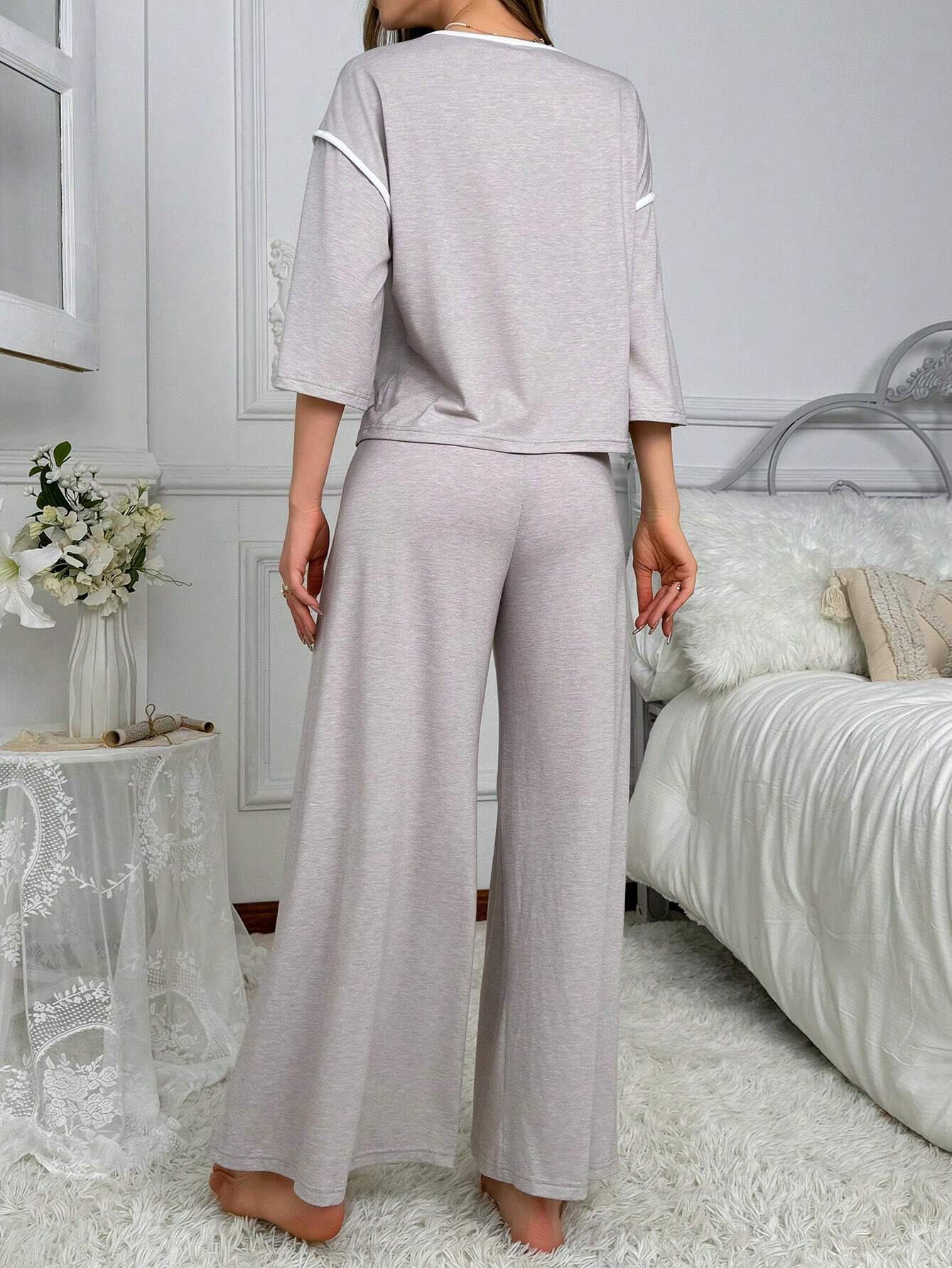 Grey Palazzo Style Night Suit