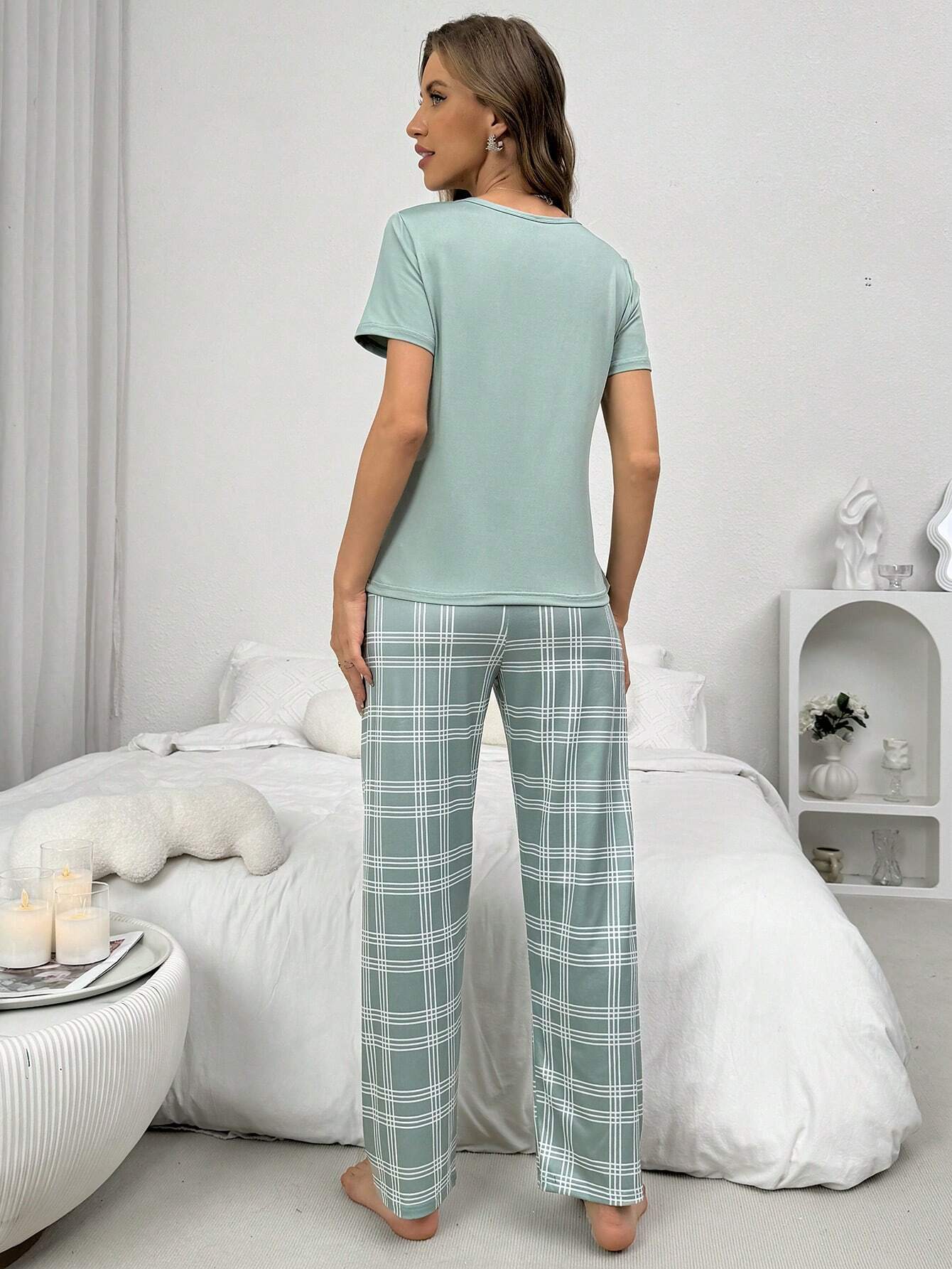 Mint Green Love Printed Night Suit