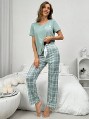 Mint Green Love Printed Night Suit