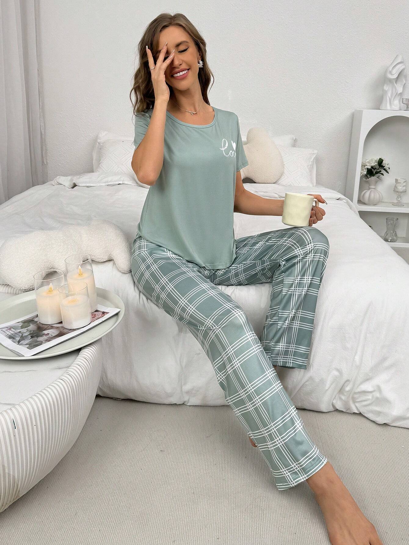 Mint Green Love Printed Night Suit