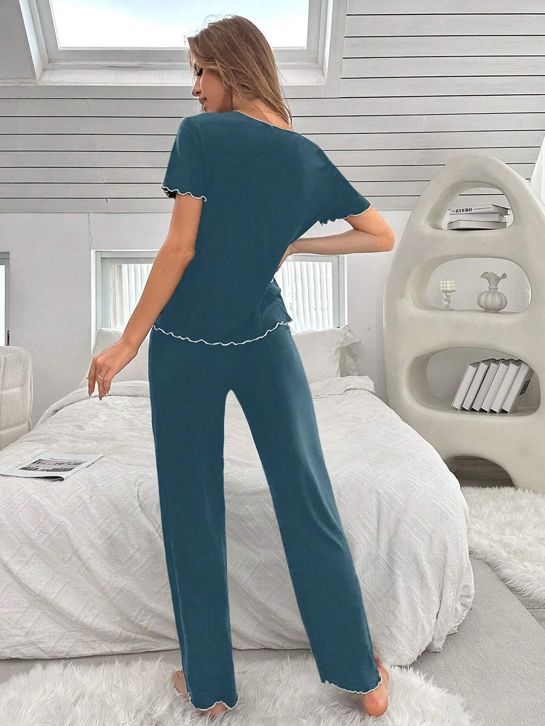 Navy Blue Bow Knott Printed Night Suit