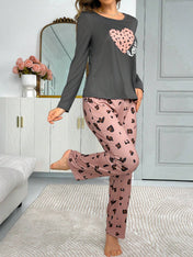 Pink Heart Love Printed Night Suit