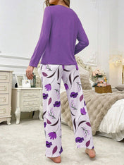 Purple Leaf Printed Night Suit