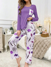Purple Leaf Printed Night Suit