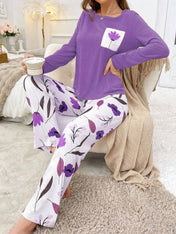 Purple Leaf Printed Night Suit