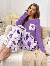 Purple Leaf Printed Night Suit