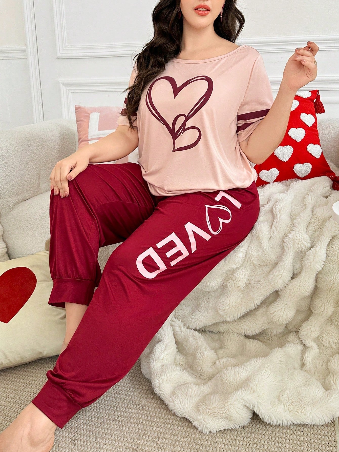 Two Heart Printed Night Suit