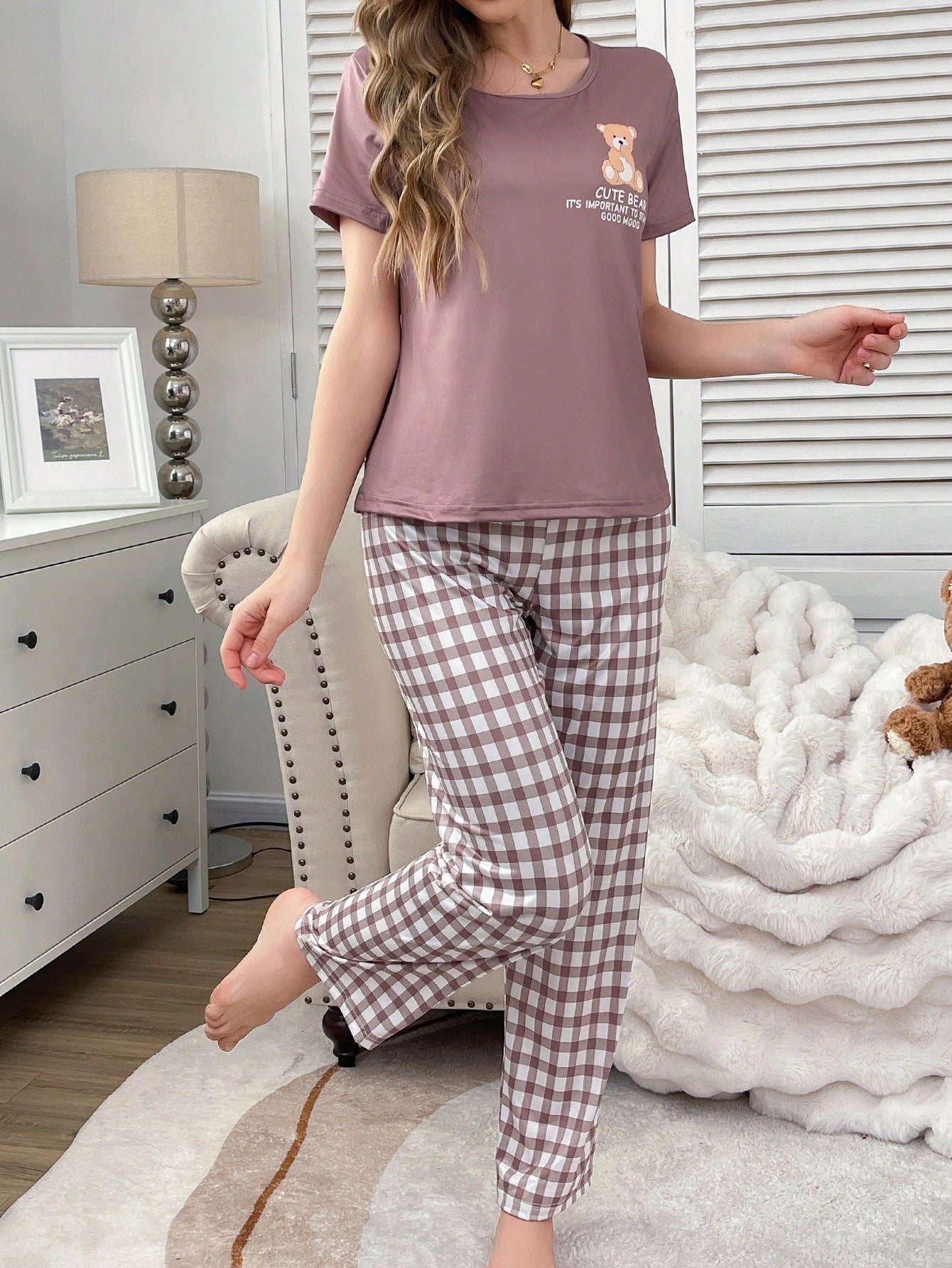 Cute Teddy Bear Printed Night Suit