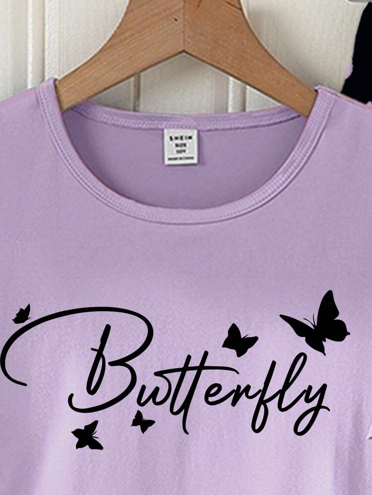 Purple Half Sleeve Butterfly Printed Night Suit (7-16 Years)