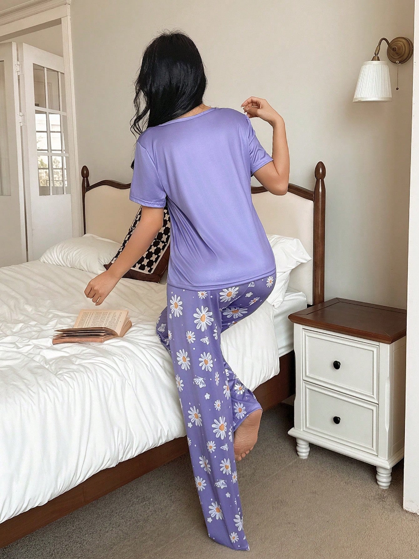 Purple Daisy Oversized Printed Night Suit