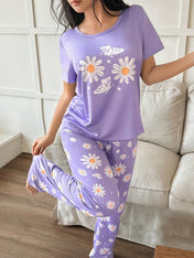 Purple Daisy Oversized Printed Night Suit