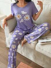 Purple Daisy Oversized Printed Night Suit