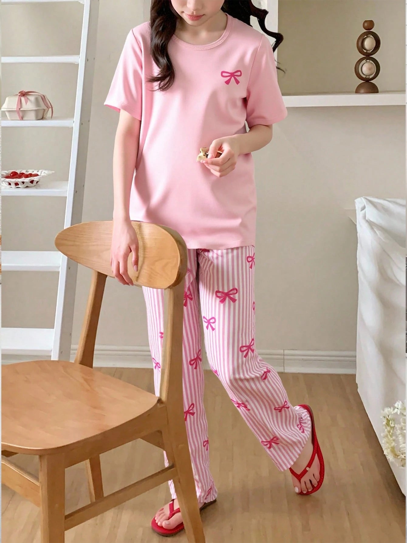 Pink Ribbon Printed Night Suit