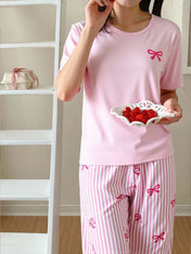 Pink Ribbon Printed Night Suit