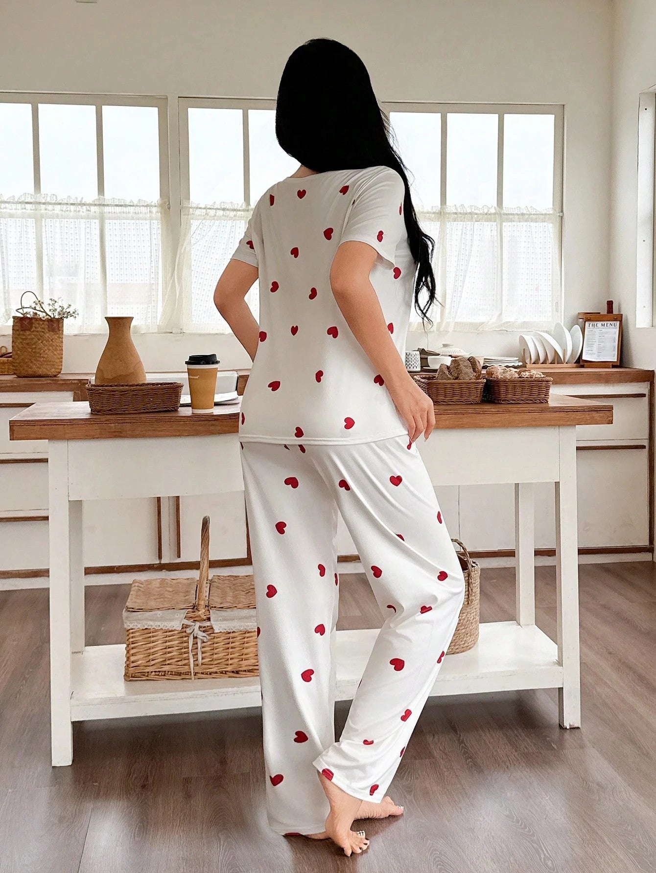 White Heart Printed Night Suit