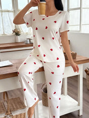 White Heart Printed Night Suit
