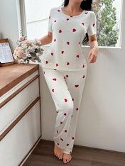 White Heart Printed Night Suit