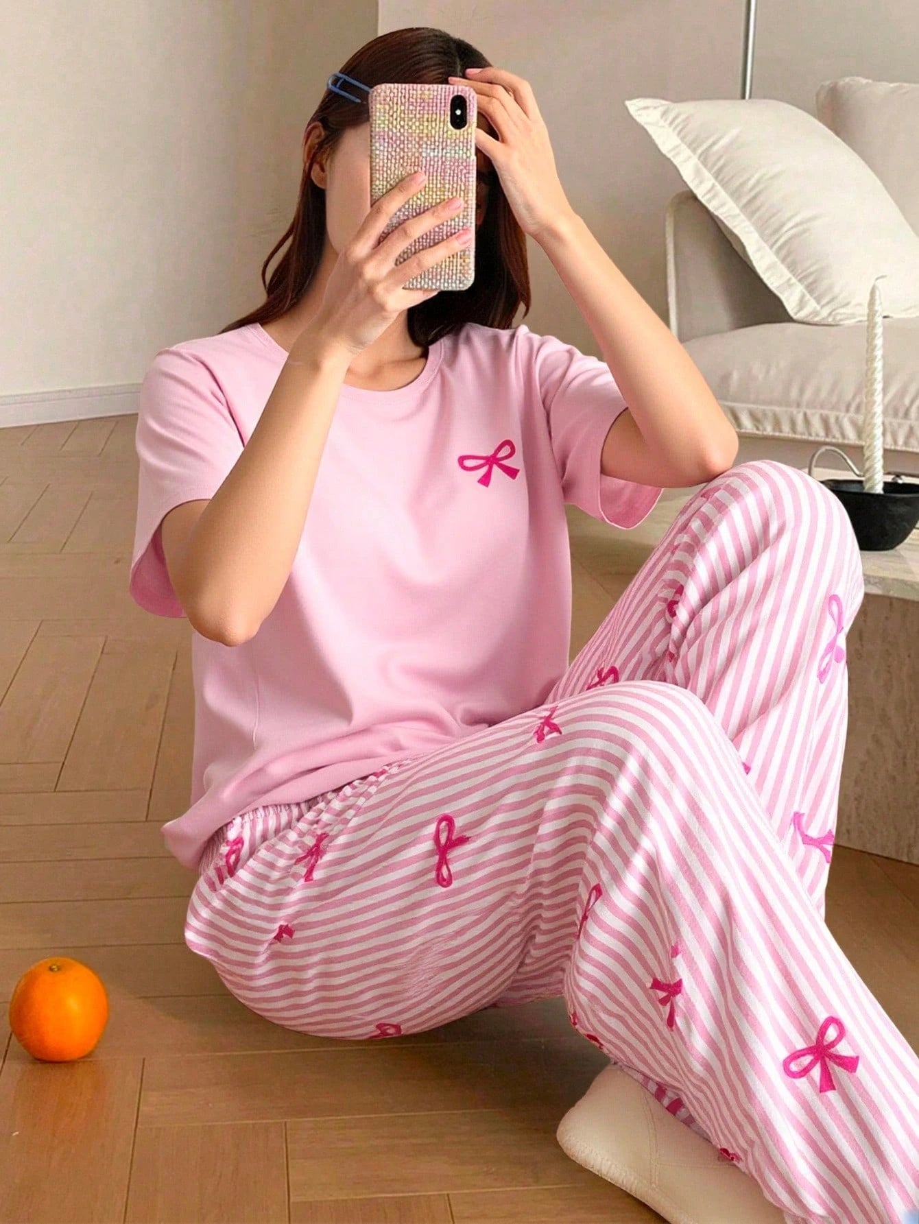 Pink Ribbon Printed Night Suit