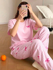 Pink Ribbon Printed Night Suit