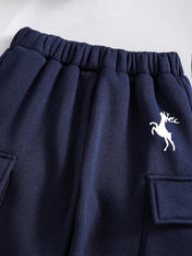 Navy Colorblock Crewneck Printed Kids Winter Suit