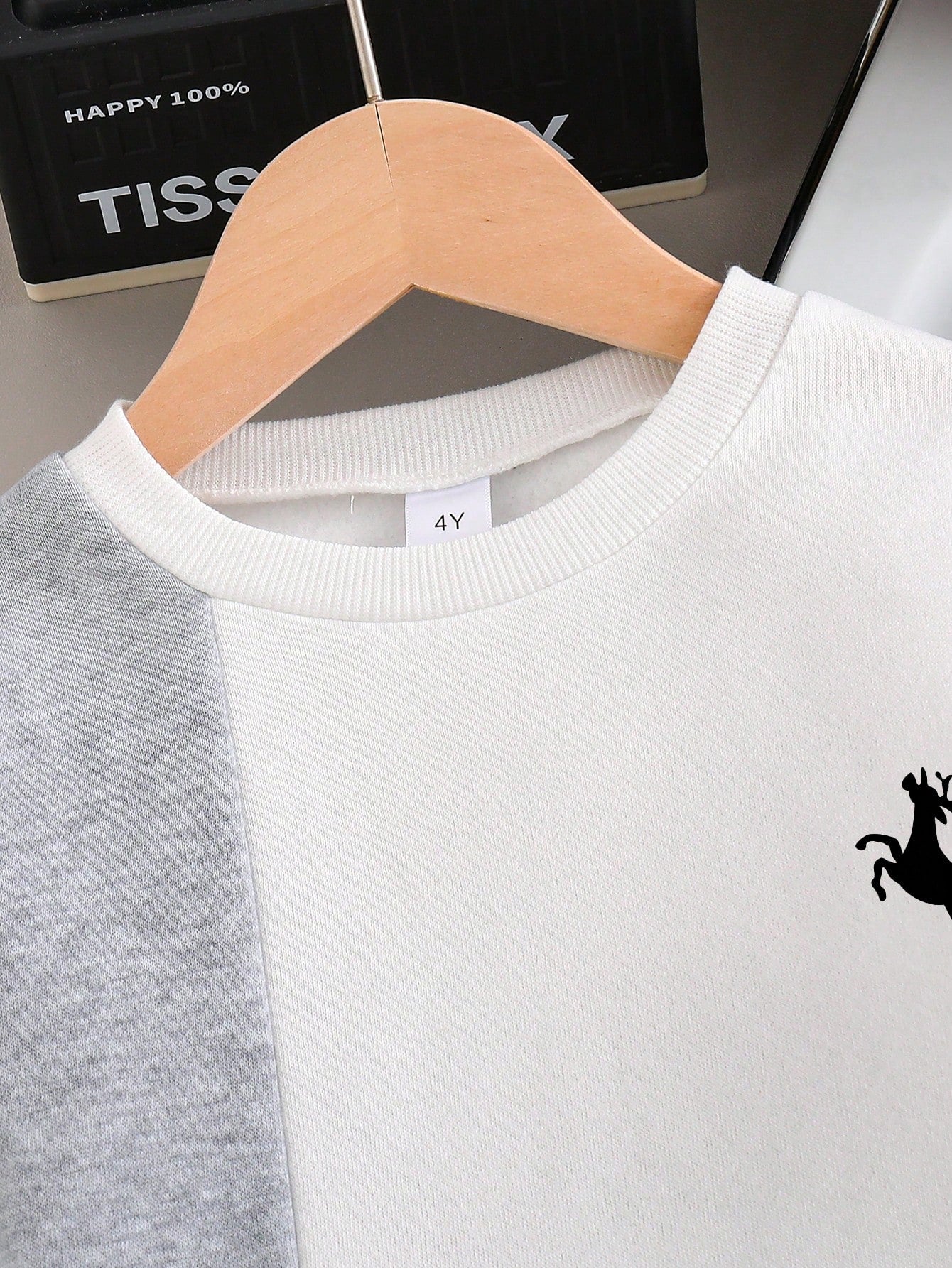 Navy Colorblock Crewneck Printed Kids Winter Suit