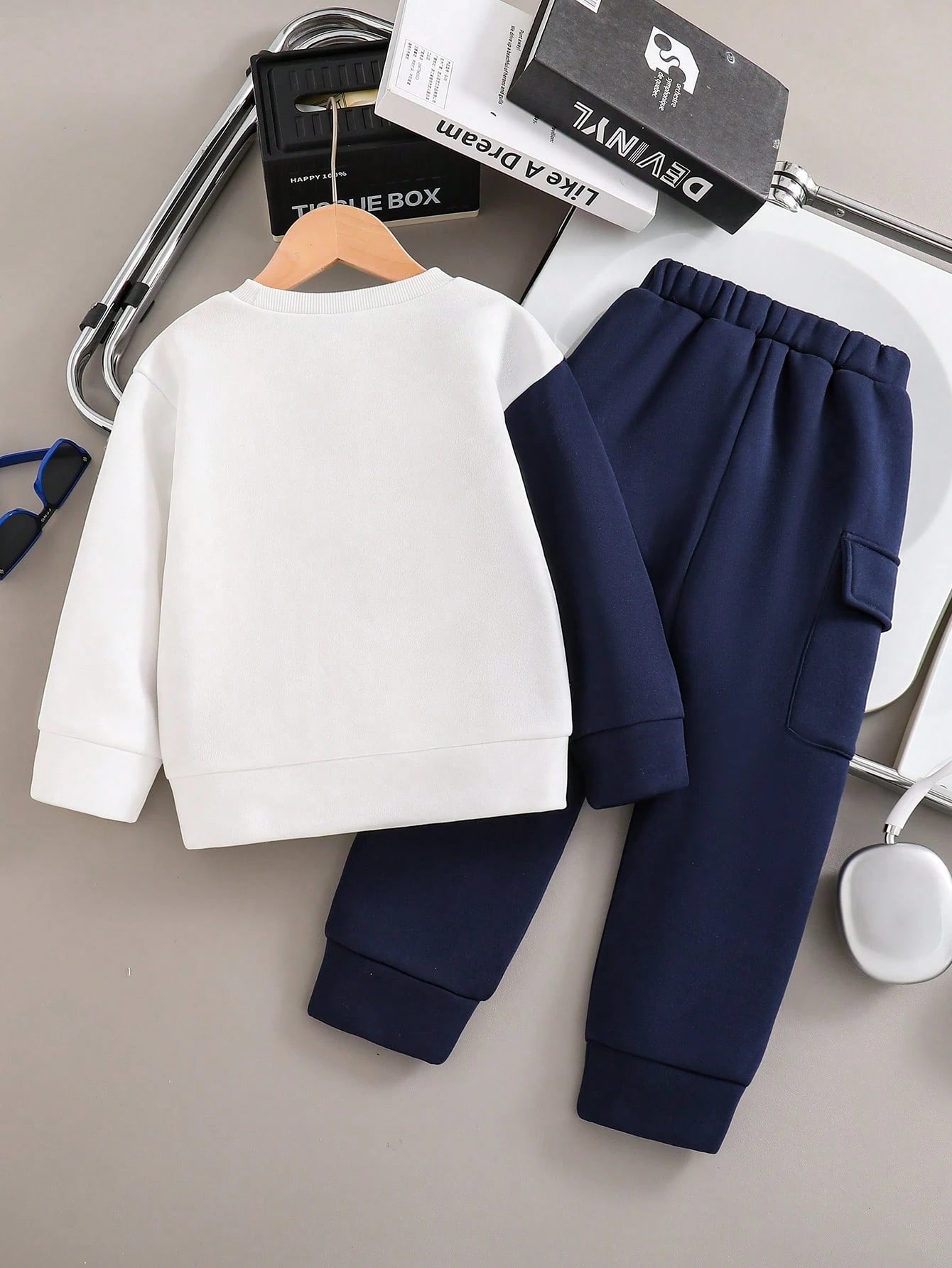 Navy Colorblock Crewneck Printed Kids Winter Suit
