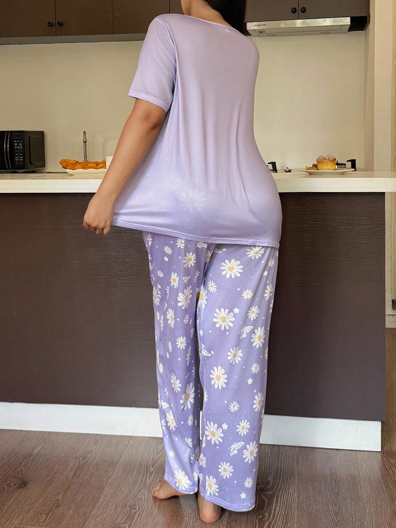 Purple Daisy Oversized Printed Night Suit