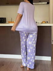 Purple Daisy Oversized Printed Night Suit