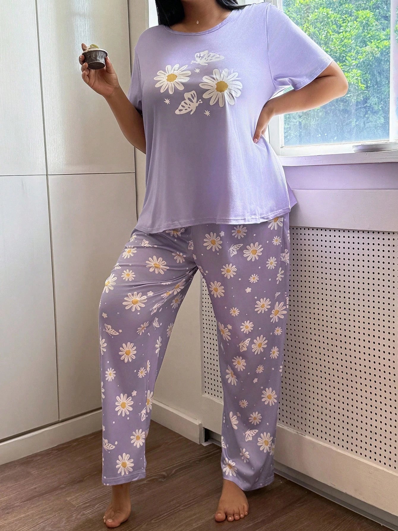 Purple Daisy Oversized Printed Night Suit