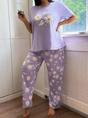 Purple Daisy Oversized Printed Night Suit