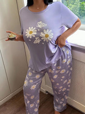 Purple Daisy Oversized Printed Night Suit