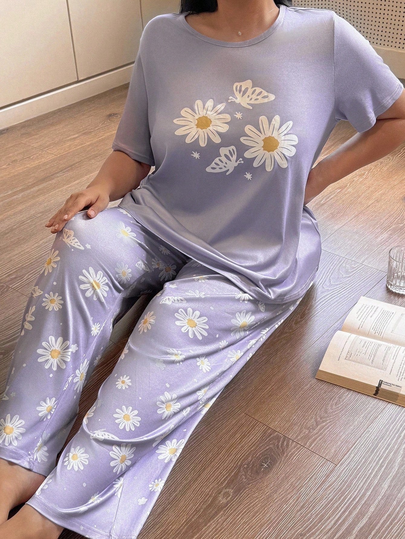 Purple Daisy Oversized Printed Night Suit
