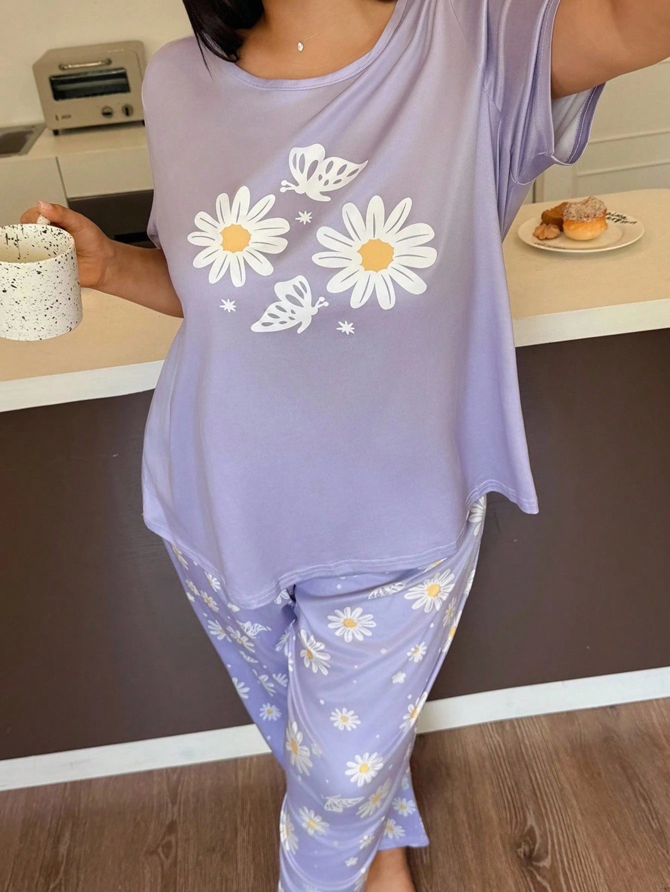 Purple Daisy Oversized Printed Night Suit