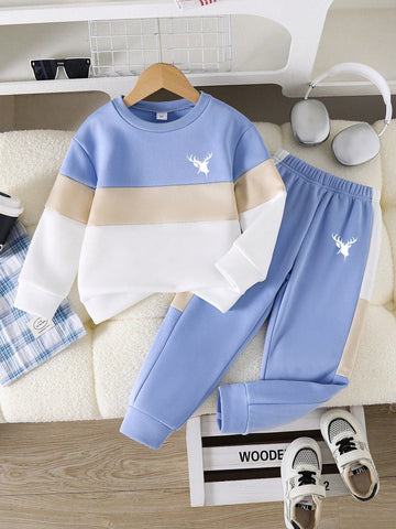 Sky Blue Panel Printed Kids Winter Suit