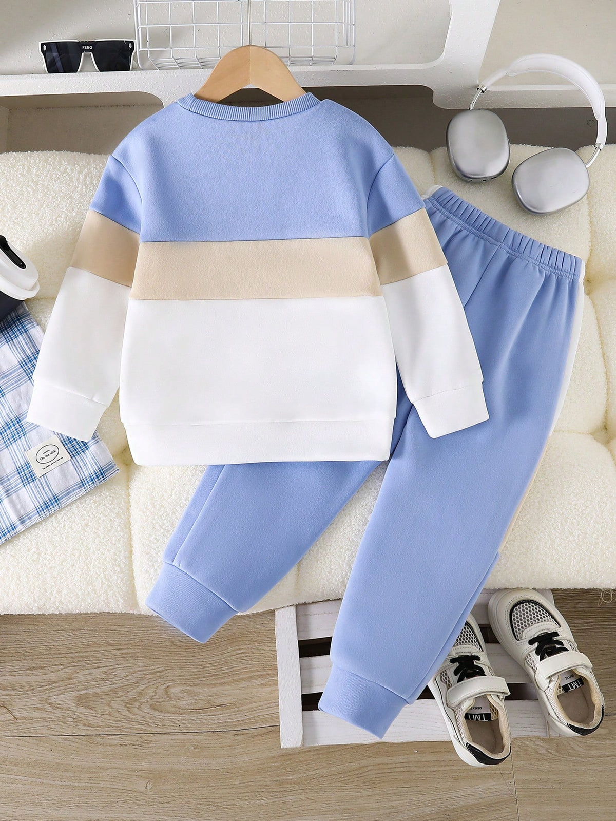 Sky Blue Panel Printed Kids Winter Suit