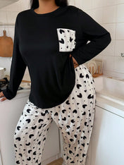 Black Pocket Printed Night Suit