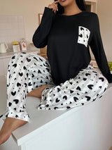 Black Pocket Printed Night Suit