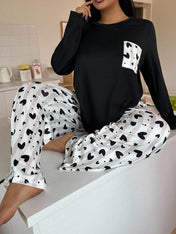Black Pocket Printed Night Suit