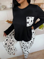 Black Pocket Printed Night Suit