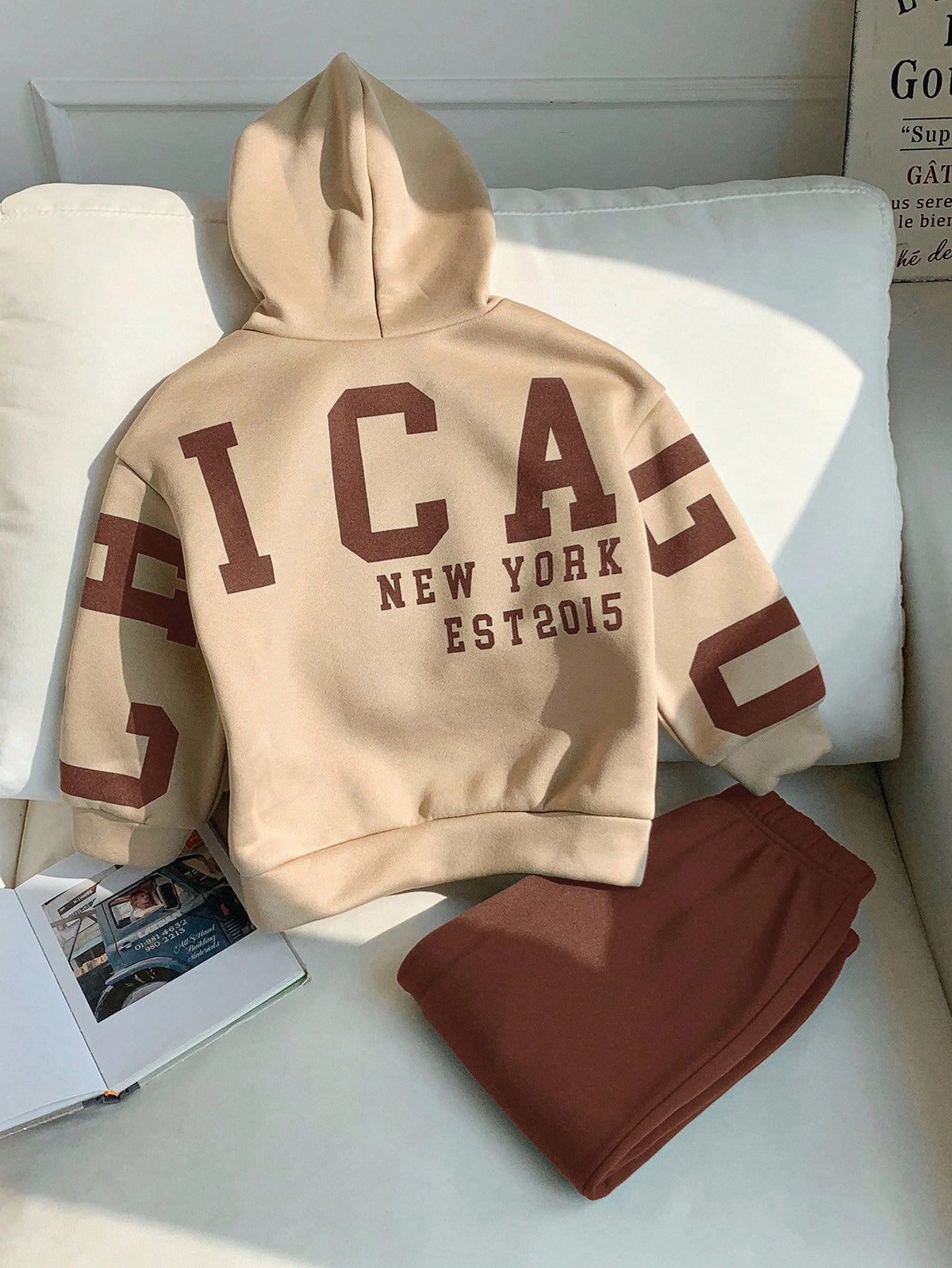 Coffee Color New York Printed Kids Winter Suit