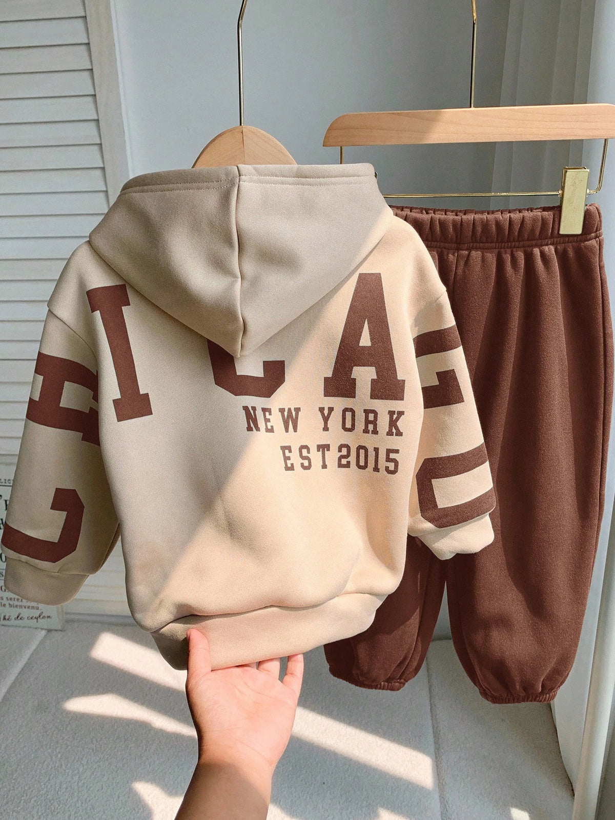 Coffee Color New York Printed Kids Winter Suit