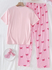 Pink Ribbon Printed Night Suit