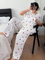 White Heart Printed Night Suit