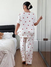 White Heart Printed Night Suit