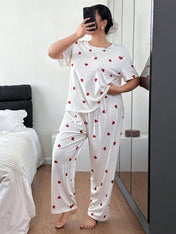 White Heart Printed Night Suit