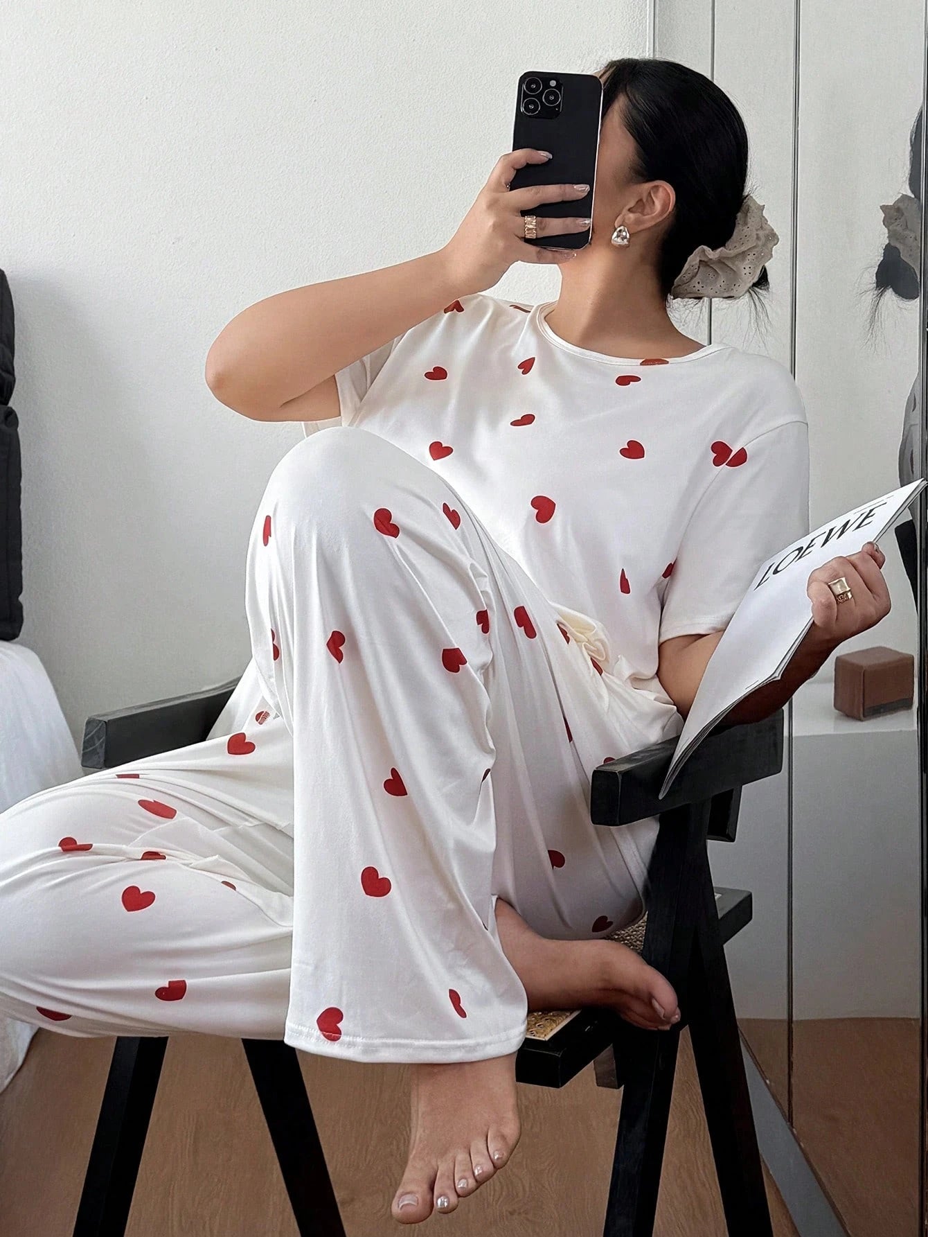 White Heart Printed Night Suit