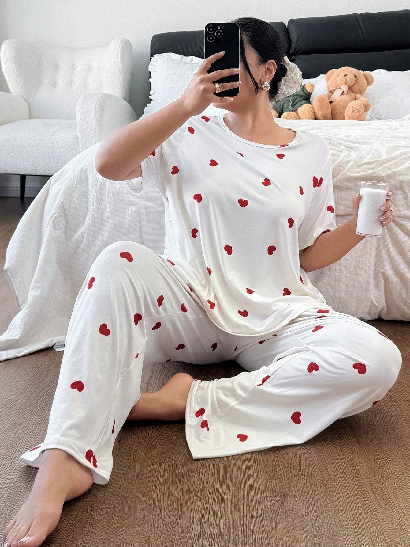 White Heart Printed Night Suit